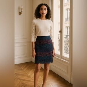 Ann Taylor Factory Lace Multicolor Pencil Skirt Navy Purple Size 4